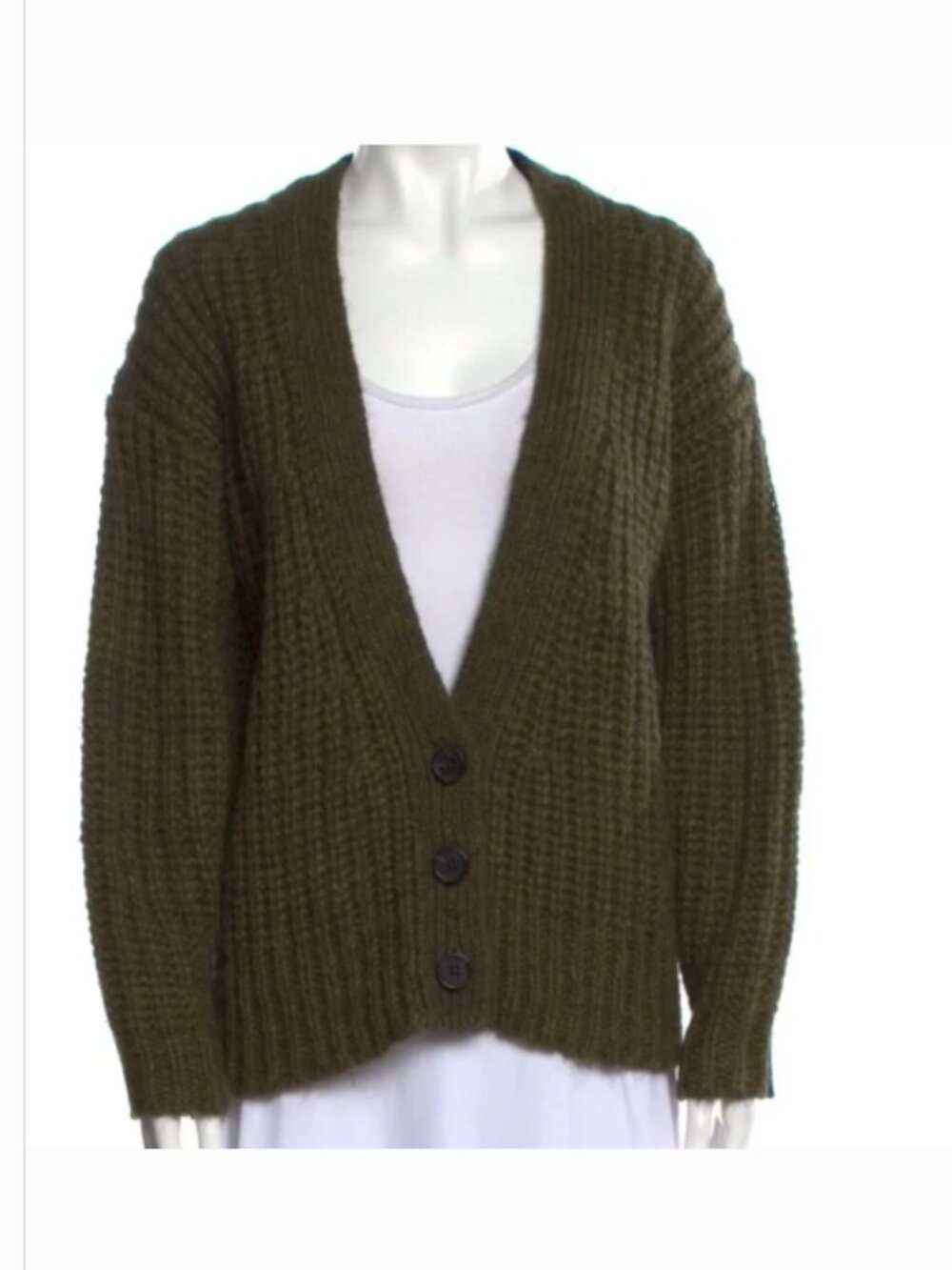See by Chloe Two Tone Chunky Knit Cardigan Sweater Top Size XS Olive Green/Blue
